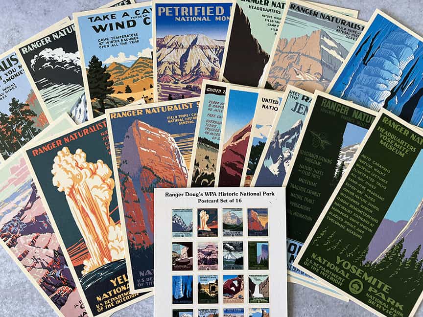 layout showing 16 National Park postcards from Ranger Doug's site