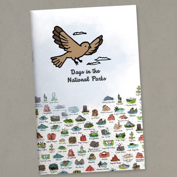 Printable National Park calendar cover featuring colorful national park themed border artwork.