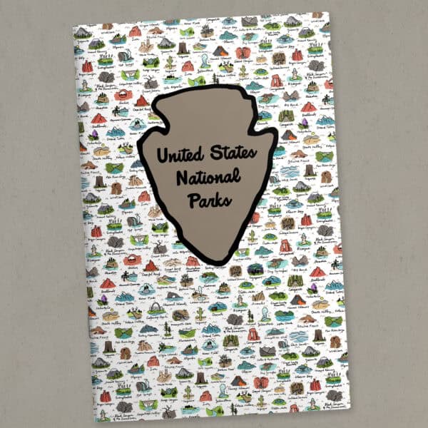 Cover of National Parks printable journal featuring illustrations inspired by U.S. National Parks.