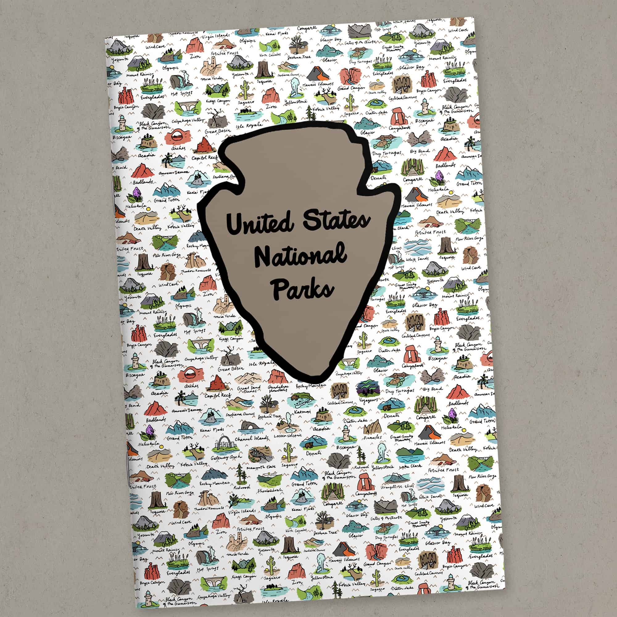 Cover of National Parks printable journal featuring illustrations inspired by U.S. National Parks.