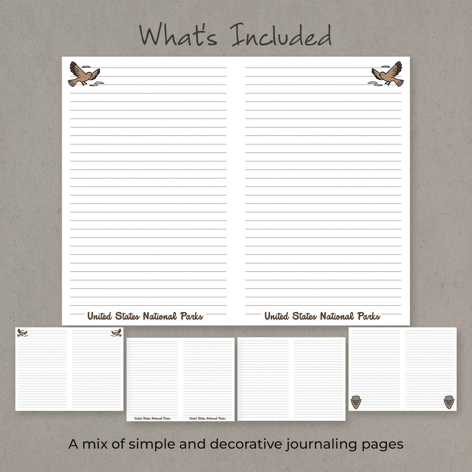 Five page designs included in the National Parks journal set.